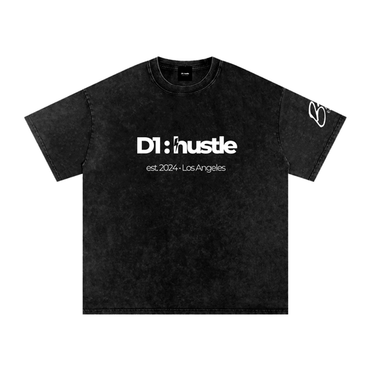 Z Collabs - BT x D1:hustle - Snow Washed Oversized Faded T-Shirt - FADED BLACK