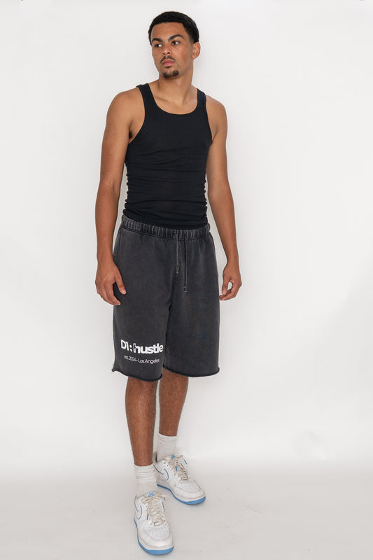 Vintage Washed Raw Edge Black Sweat Shorts