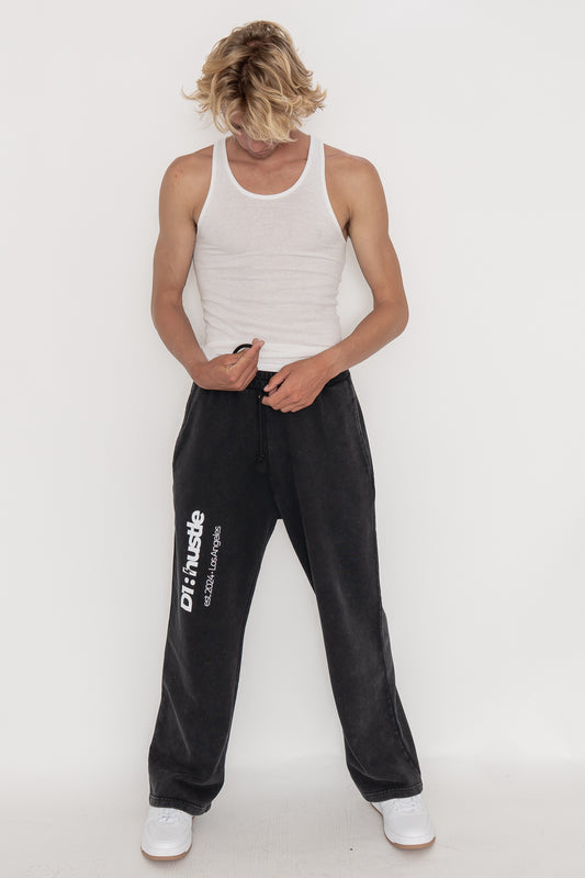 Acid Wash Oversize Faded Black Straight Leg Pants