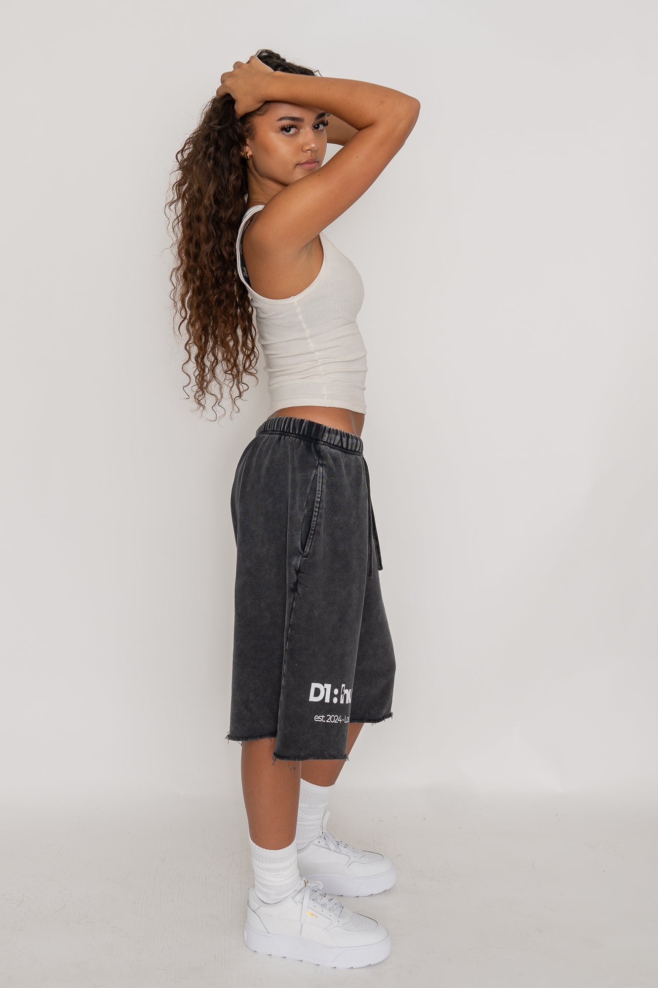 Vintage Washed Raw Edge Black Sweat Shorts